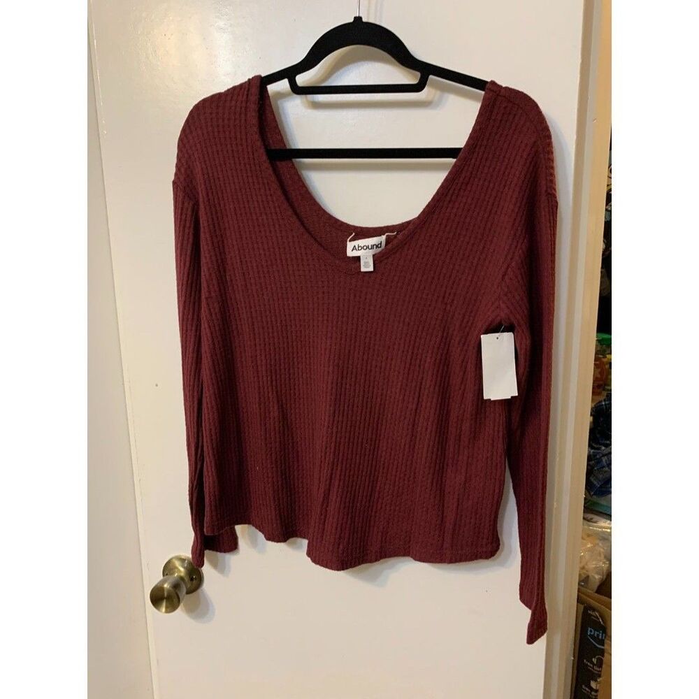 Abound Nordstrom V-Neck Cropped Knit Pullover Sweater Maroon Womens Size Small